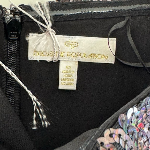 Dress The Population Dress Strapless Sequin Fringe Black Iridescent Size XS NEW - Picture 6 of 11